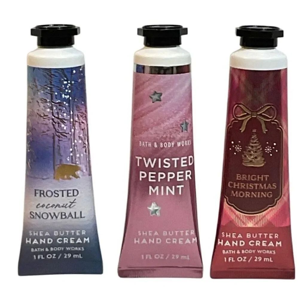 Bath and Body Works 3 Christmas Scented Shea Butter Hand Creams - 1 FL OZ Each